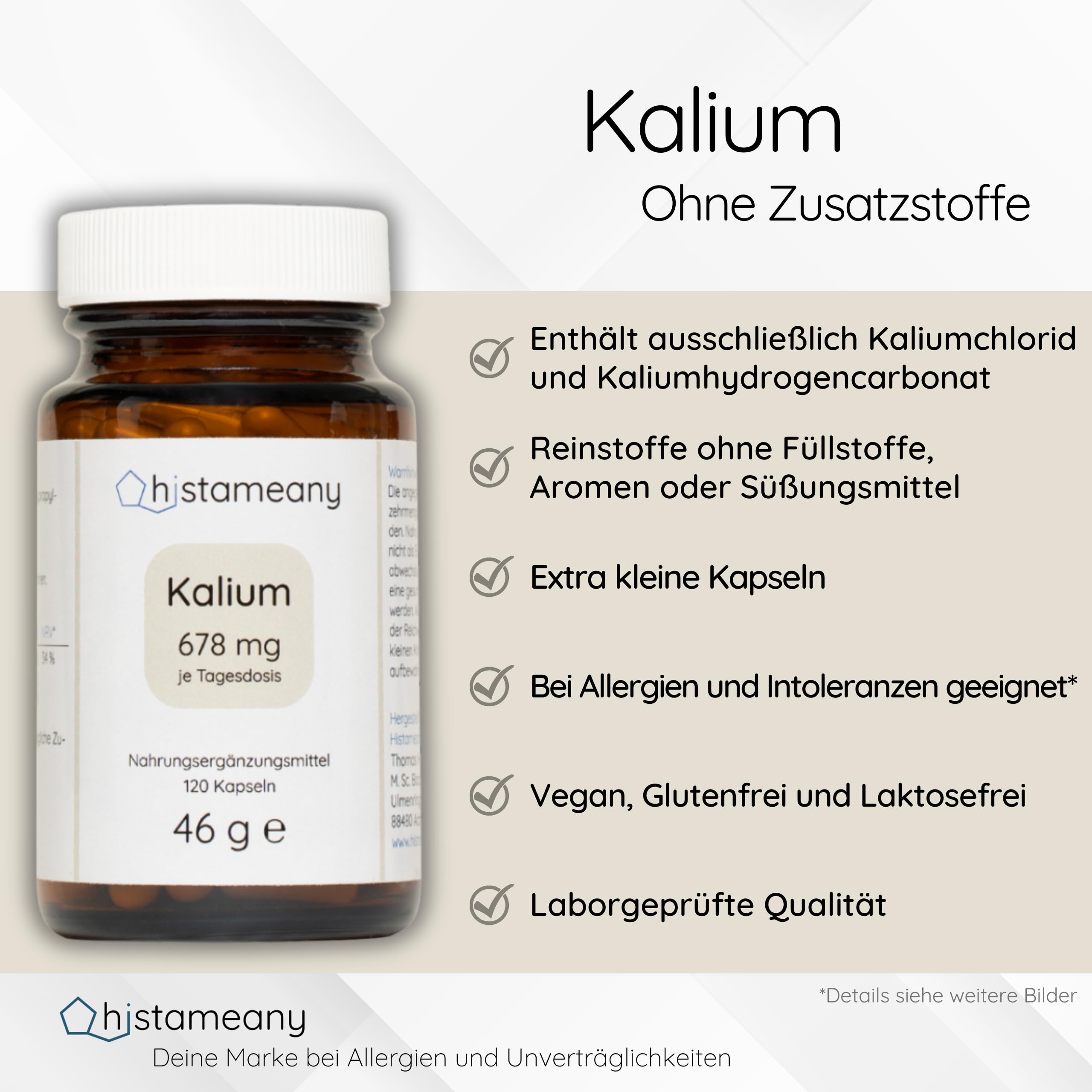 Kalium ohne Zusatzstoffe, 678 mg, 120 Kapseln (46 g)