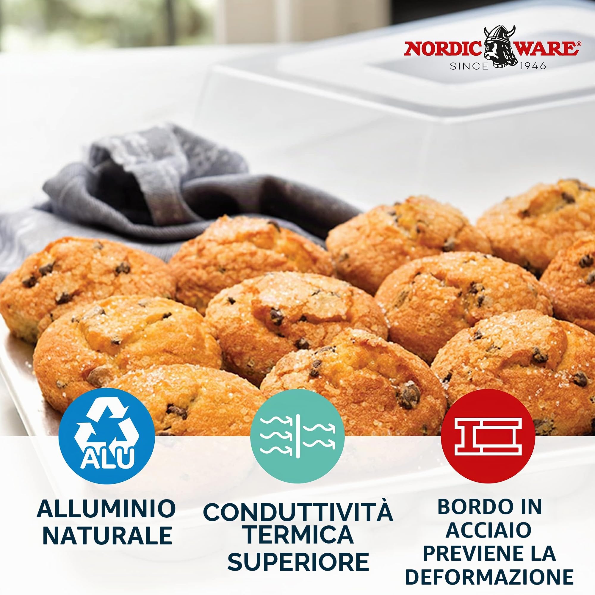 Nordic Ware Naturals - Teglia per muffin con coperchio per il trasporto e lo stoccaggio