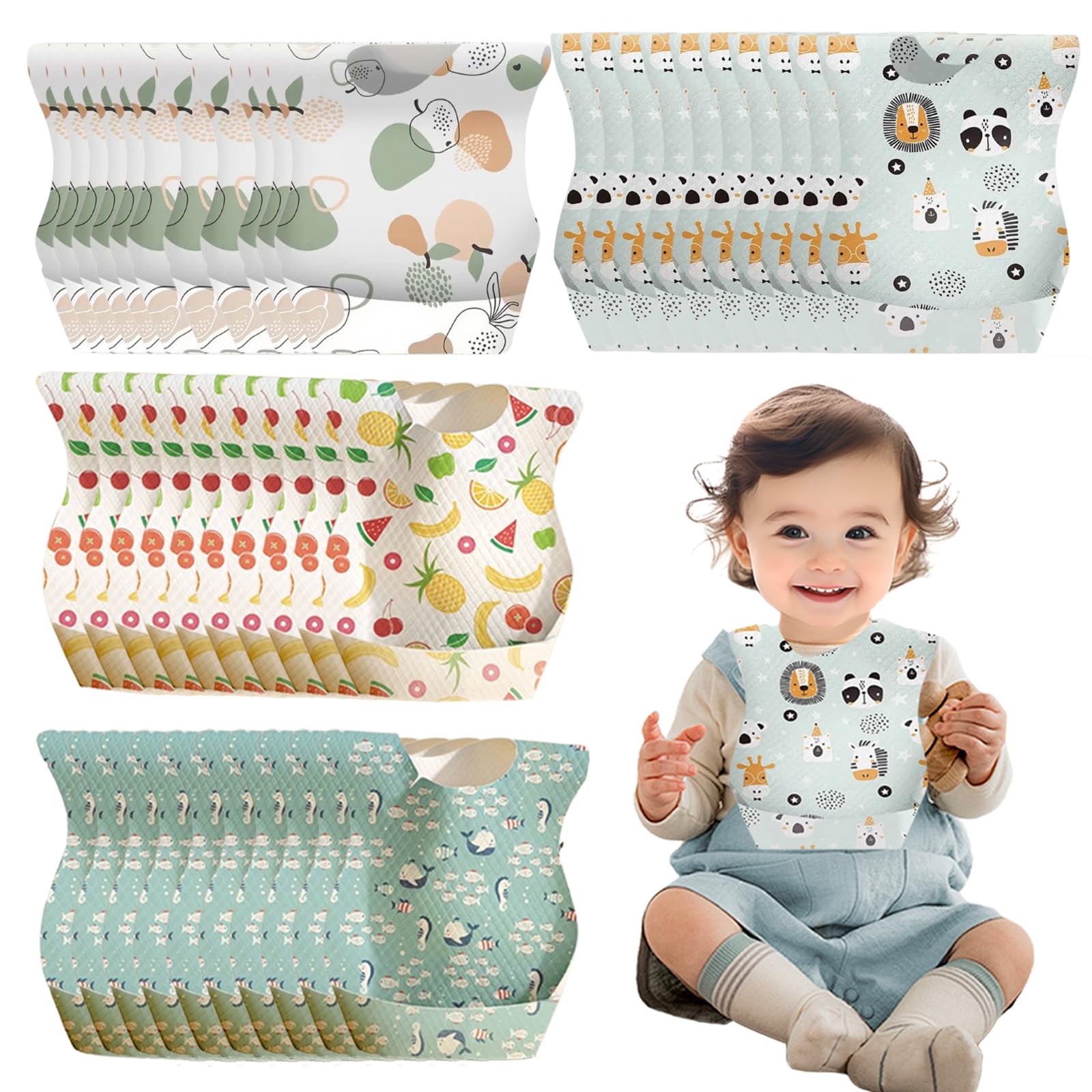 Einweg Lätzchen, 40 Pcs Lätzchen Baby EinwegläTzchen, Wasserdichte ReiseläTzchen mit Food Catcher Tasche, Einfach Zu Handhaben In Der GrößE Verstellbar, Für Jungen und Mädchen Reisen Outdoor-Einsatz