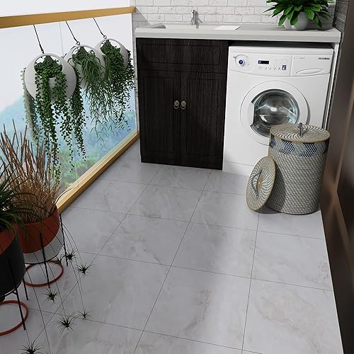 Miniatura 4 de CHICHOME Paquete de 32 azulejos de vinilo impermeables para despegar y pegar, de 12 x 12 pulgadas, autoadhesivos, removibles de mármol gris