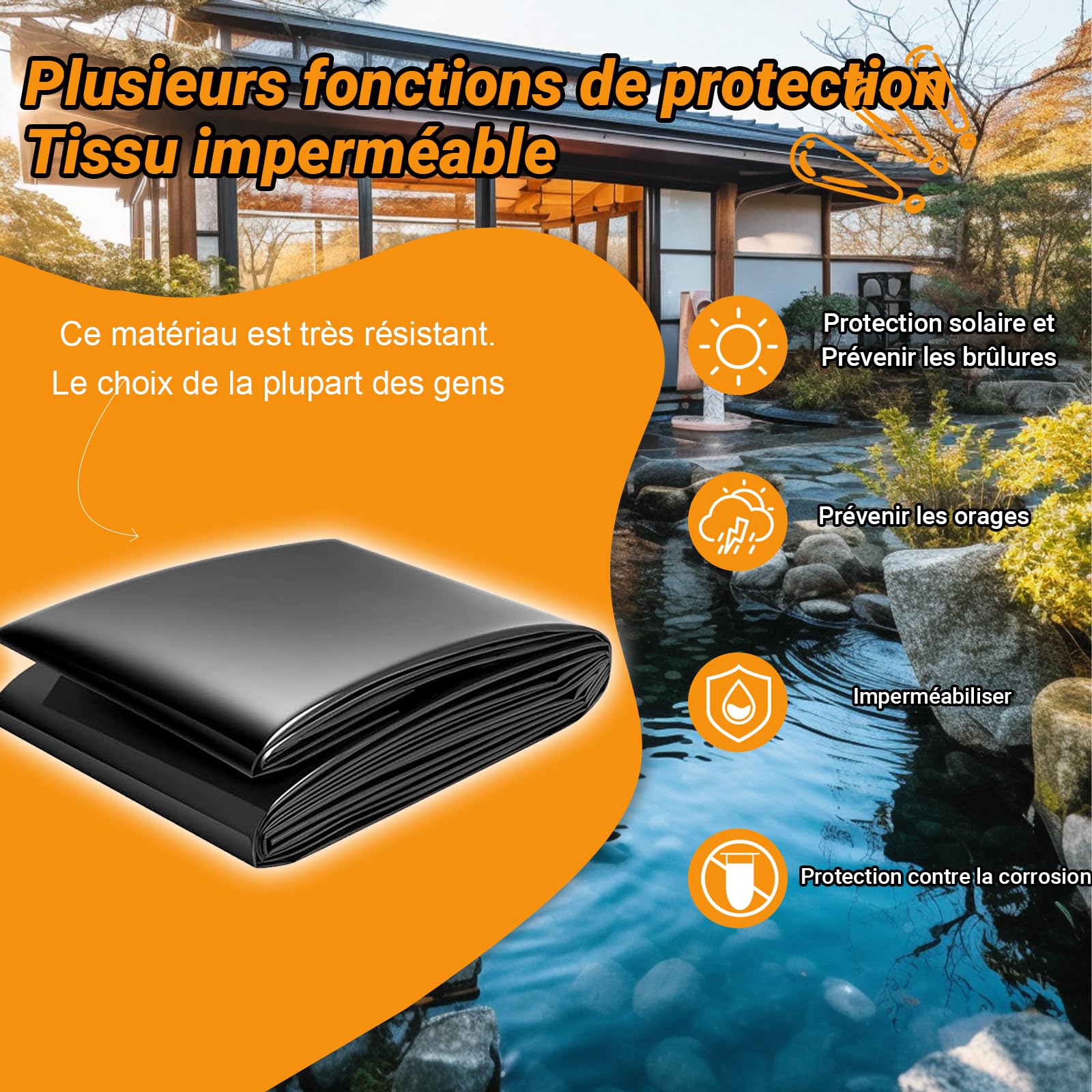Heavy-Du - Rivestimento per laghetto, impermeabile, in PVC, per laghetti da pesce, fontane e cascate, dimensioni disponibili: da 1 m a 15 m, colore: nero