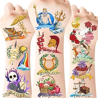 Greek Mythology Temporary Tattoos, 72pcs Olympian Gods Temporary Tattoo Stickers, Htabiol Greek Mythology Party Favors, Fit for Olympian Gods Birthday, Percy Jackson Party, Camp Half Blood Birthday