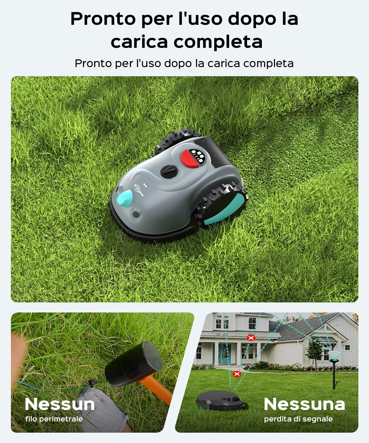(2026 Upgrade) YARDCARE V100 Robot Tagliaerba a Batteria con Navigazione Visiva, Rilevamento di 150 Ostacoli, Robot Tosaerba Fino a 150 m², Robot Tosaerba con Lame di Ricambio, Banda magnetica