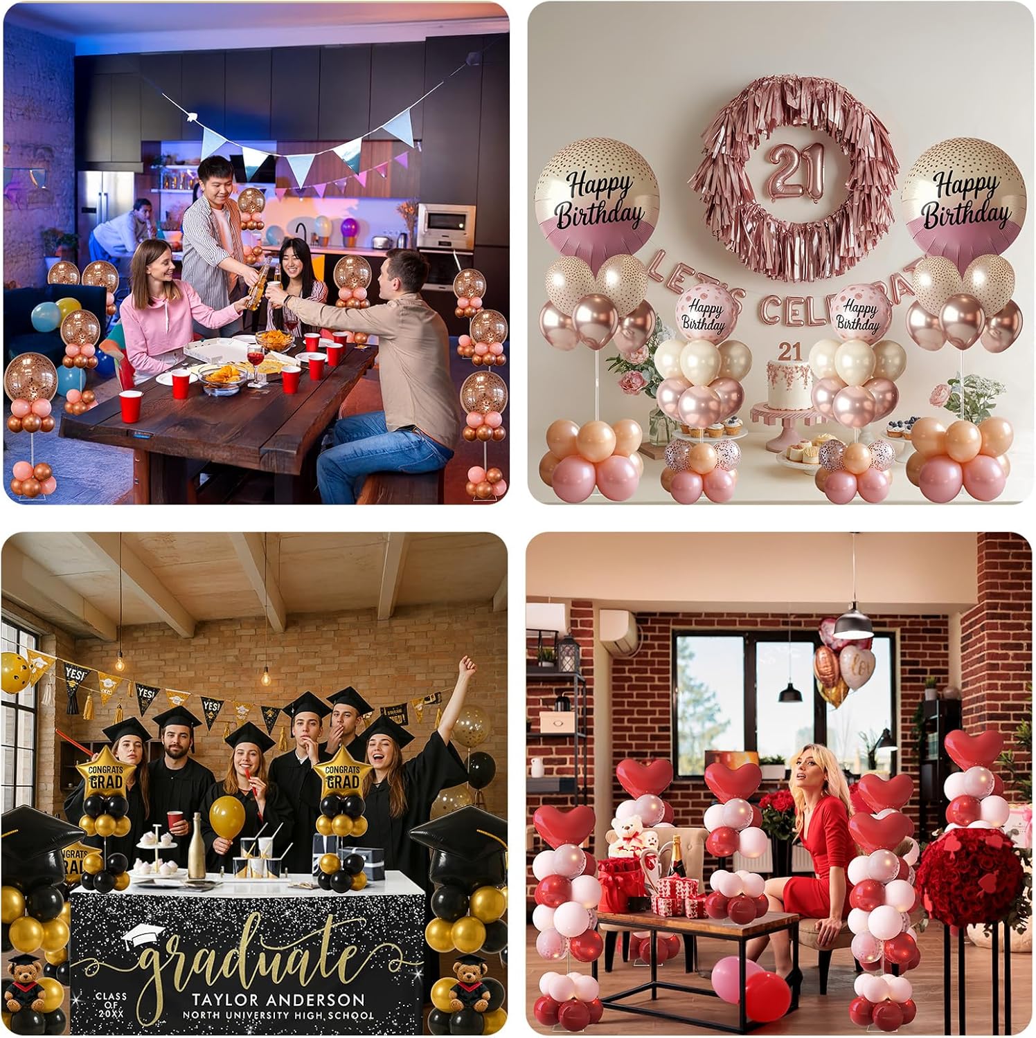 OurWarm 10 Pack 31.5 Inch Balloon Stands for Table, Clear Acrylic Balloon Sticks with Base for Table Centerpieces, Balloons Stand Kit for Birthday Party Baby & Bridal Shower Graduation Wedding Decor