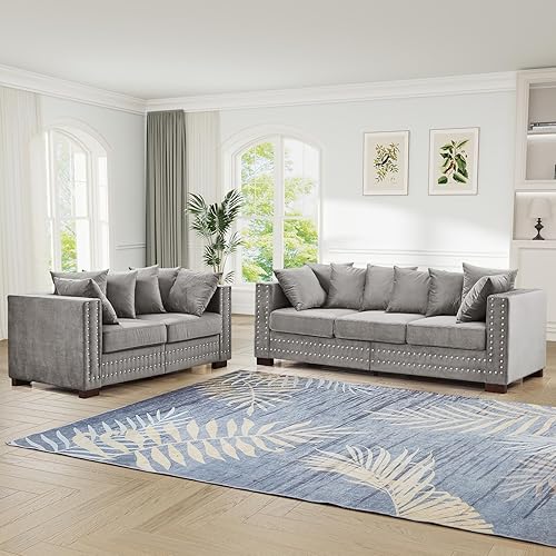 Miniatura 7 de Sofá moderno de mediados de siglo de 84.5 pulgadas de ancho con almacenamiento, sofá tapizado de terciopelo, sofá Chesterfield de asiento profundo