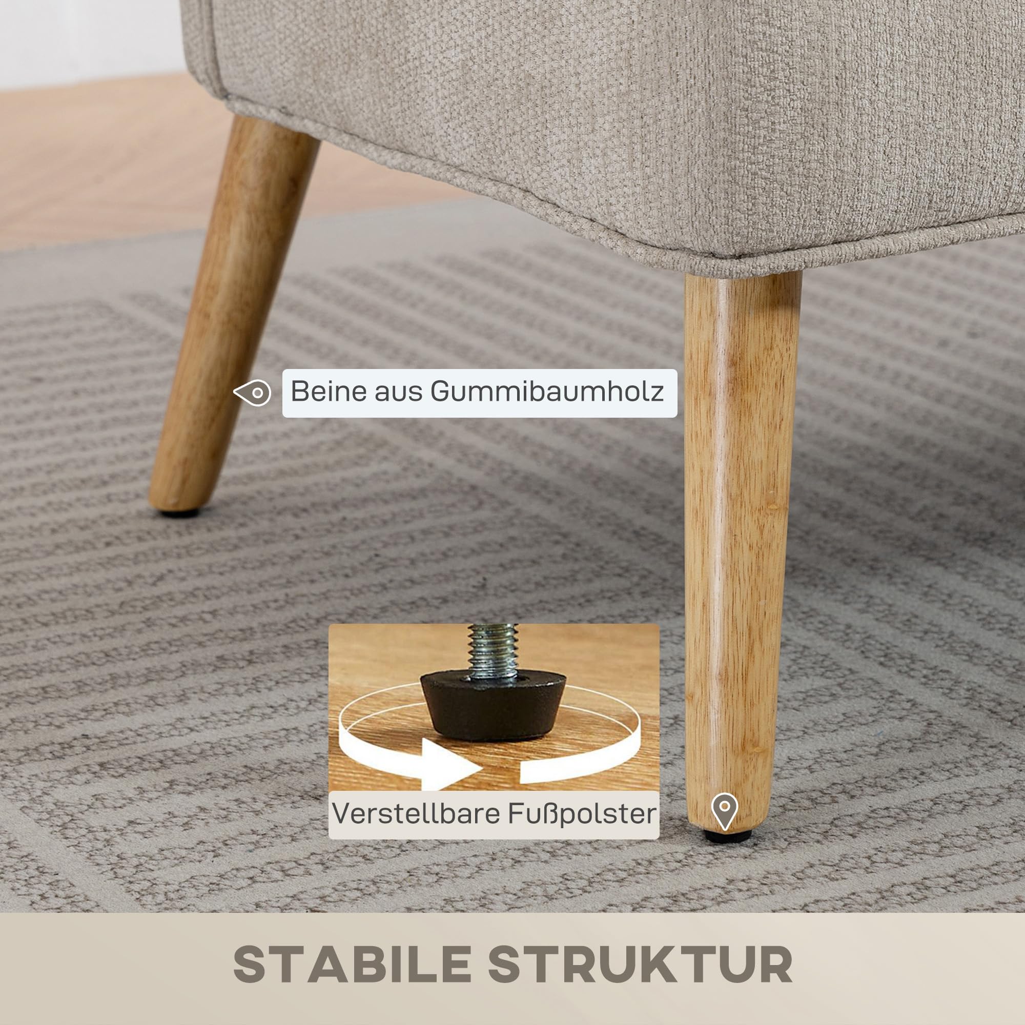 HOMCOM Sofa 2 Sitzer Kleine Couch mit Flügelrücken Doppelsofa 117 cm Beige | 2 Wurfkissen, Dick Gepolstert, Modern Polstersofa, Chenille-Optik, Holzbeine, für Kleine Räume, Wohnzimmer, Schlafzimmer