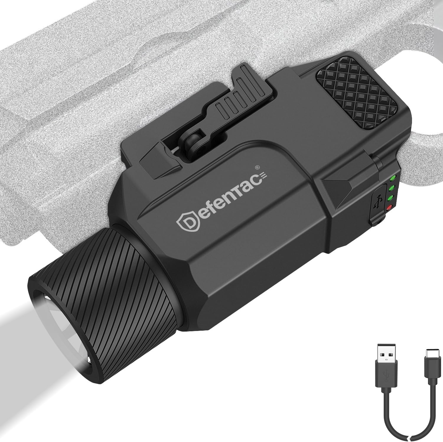 DEFENTAC 1800 Lumens Slidable Pistol Mild with Fast Launch, Rechargeable Tactical Flashlight with Strobe/Momentary for Weapons with Pic-Rail (Not for Subcompact)