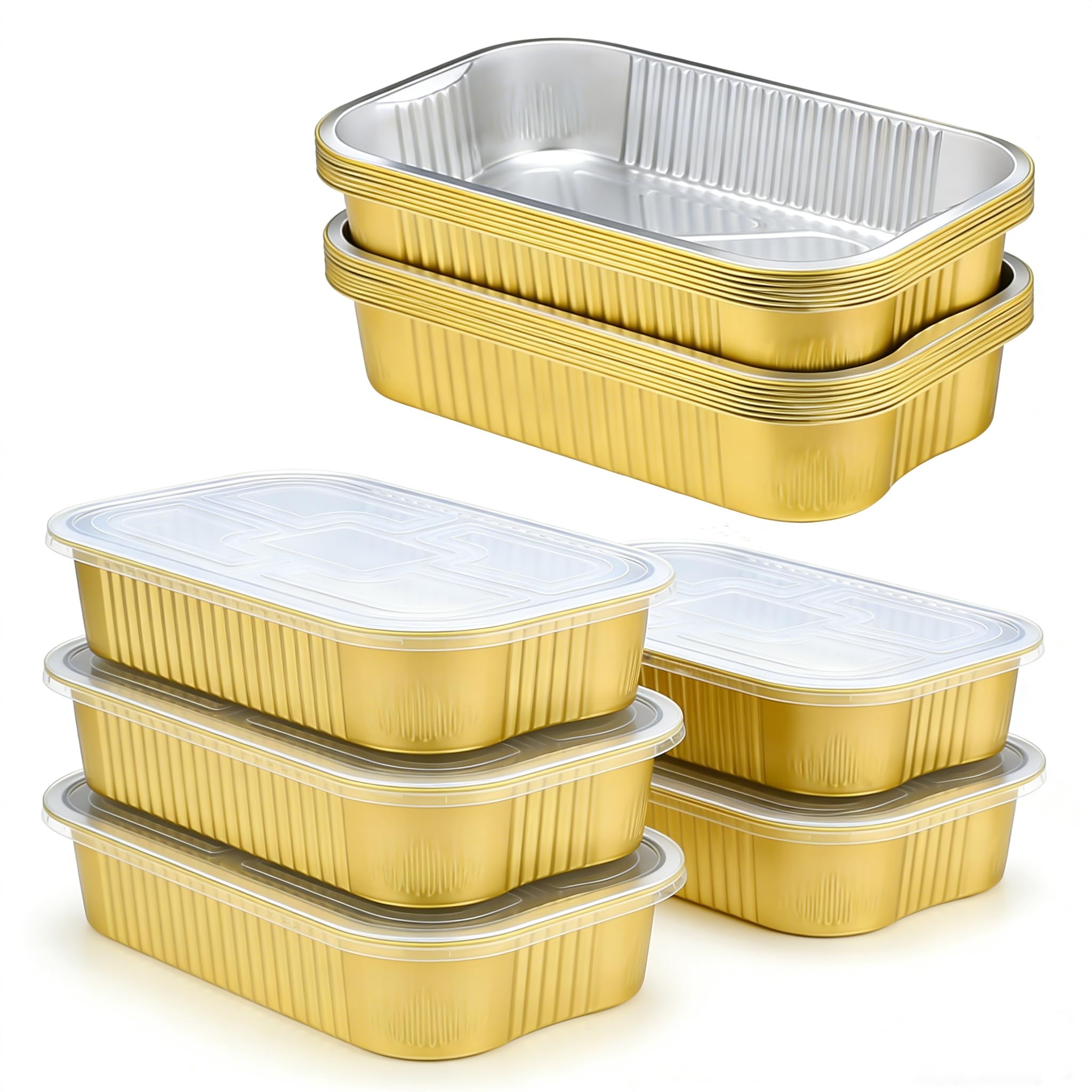 Photo 1 of 13"x 9"Gold Aluminum Foil Pans with Chear Lids & Handles(20 Pack) Heavy Duty Aluminum Pans, Disposable Foil Pans Containers for Cooking, Baking, Reheating, Freezer, Oven, Food Storage, 118oz