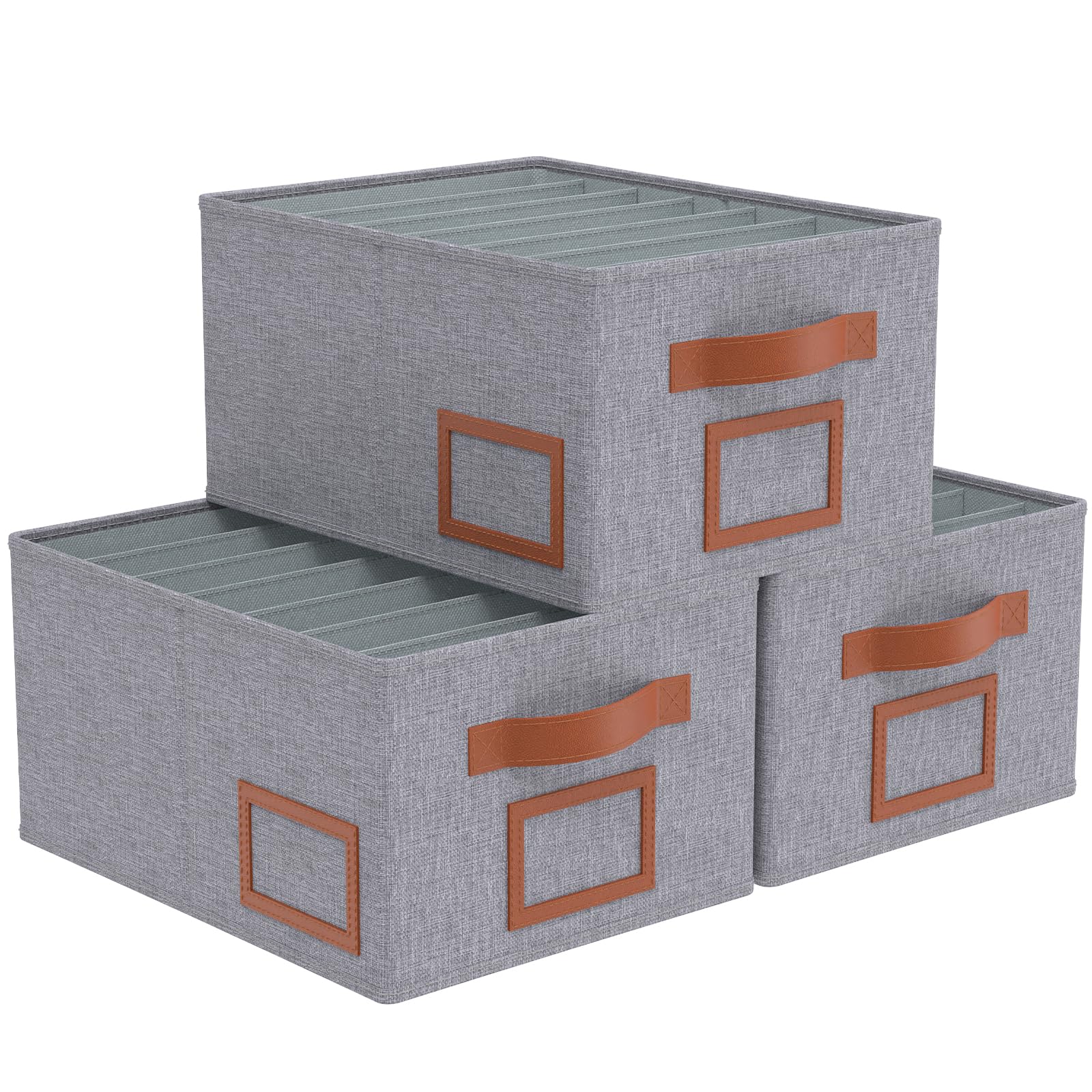 OUTBROS 3 Piezas Cajas Almacenamiento Plegables para Ropa, Cubos Armario 7 Rejillas, Organizador Cajones Gris