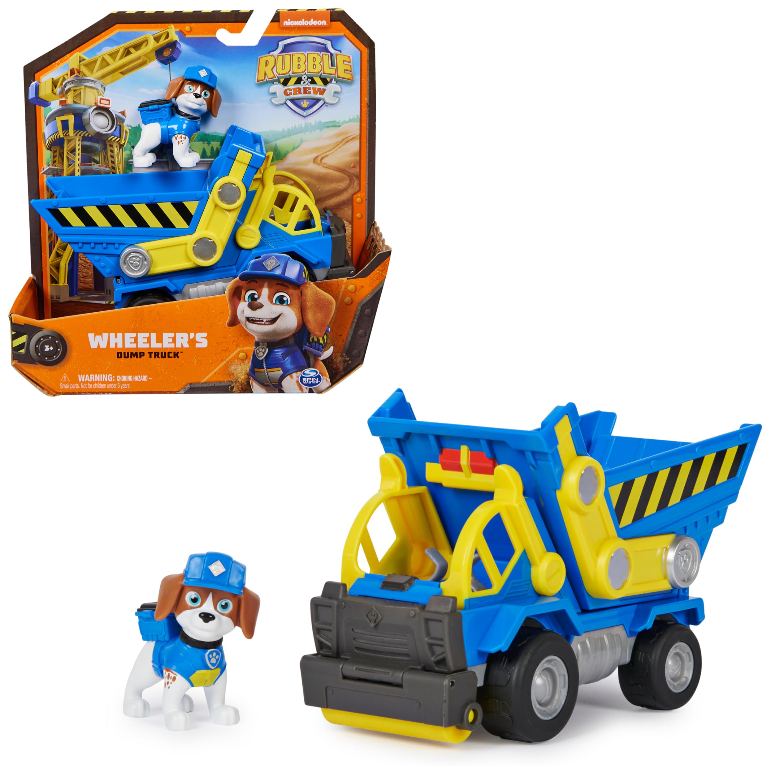 Rubble & Crew, Veicolo da lavoro di Wheeler, Camion ribaltabile con parti mobili e personaggio da collezione, giocattoli per bambini dai 3 anni in su
