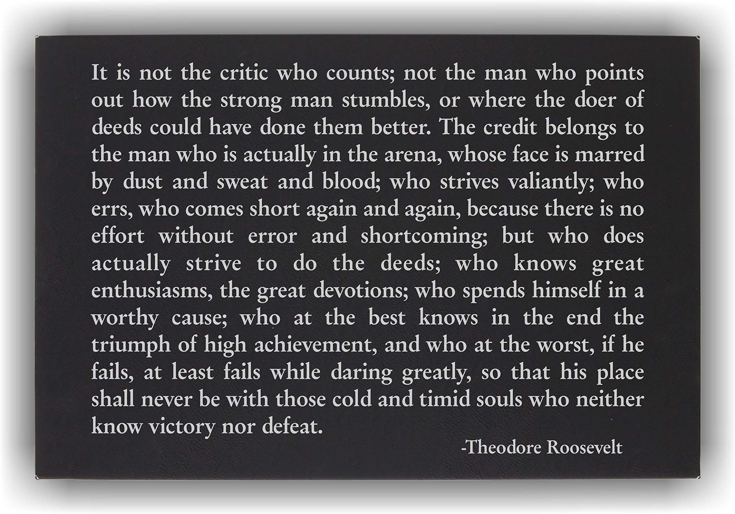 Theodore Roosevelt Man in the Arena Wall Art Plaque Inspirational Quote Black & Silver