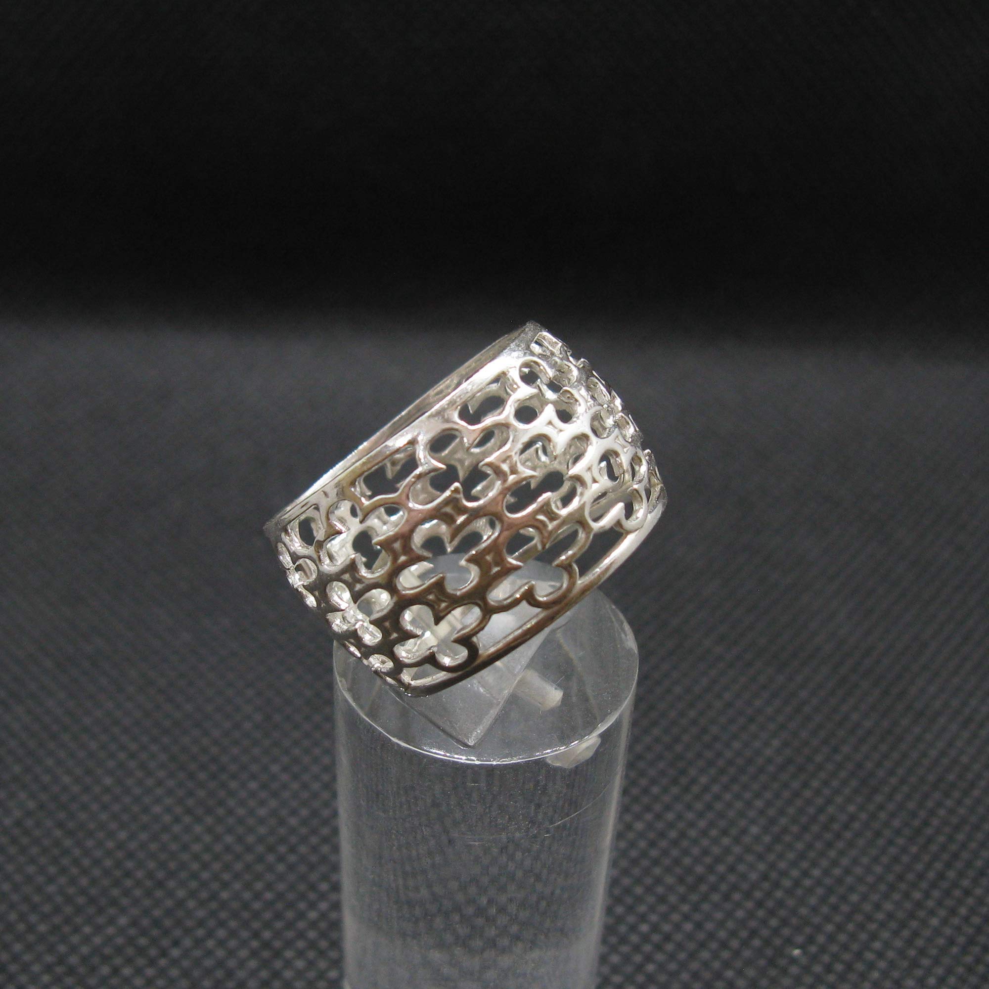 Anello in Argento Sterling Con Fascia a Fiore Largo 14mm Solido Marchiato 925