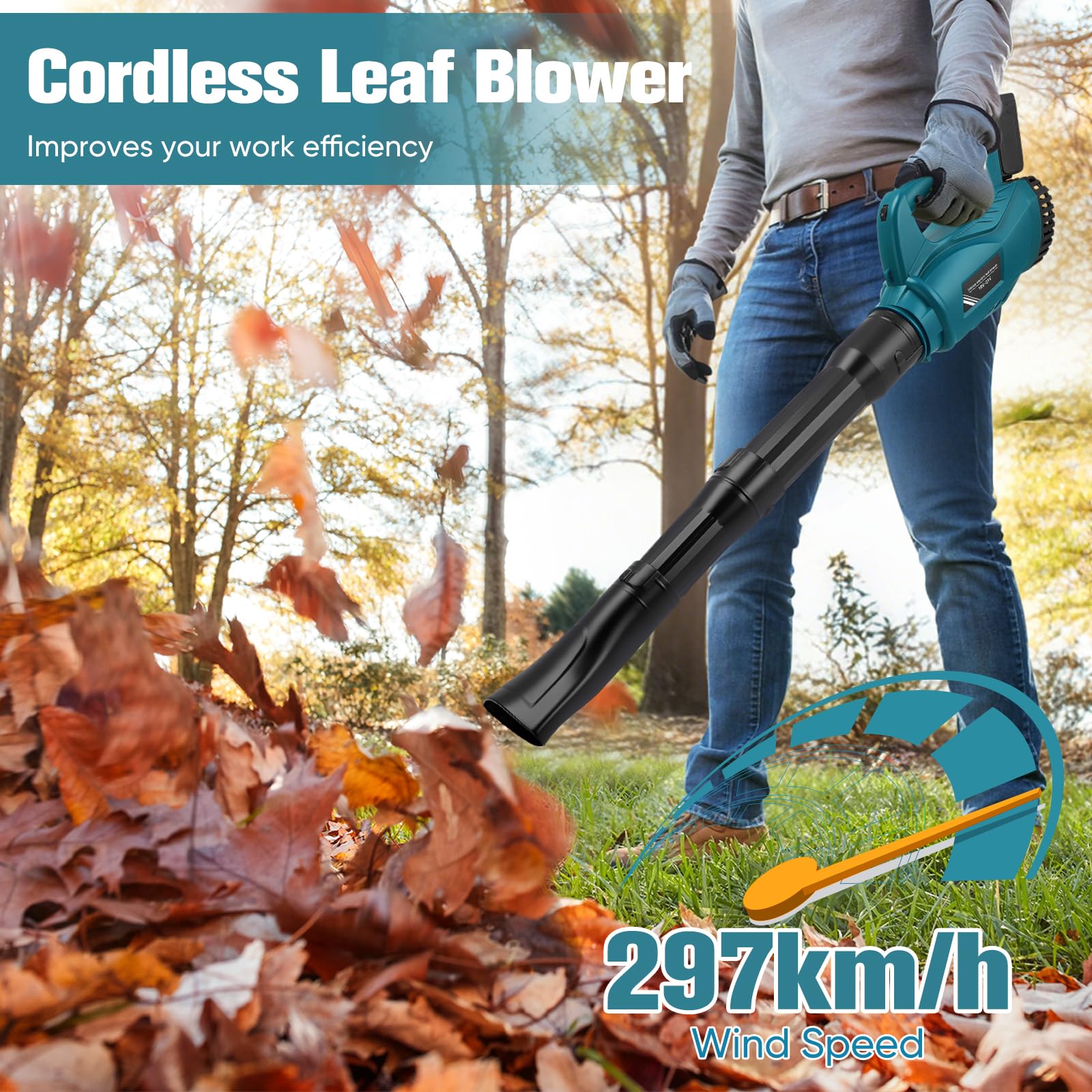 Soffiatore di foglie compatibile con batteria Makita 18 V, ideale per giardino, velocità variabile, terrazza, grande volume, per costruzione, casa, giardino, cura del prato