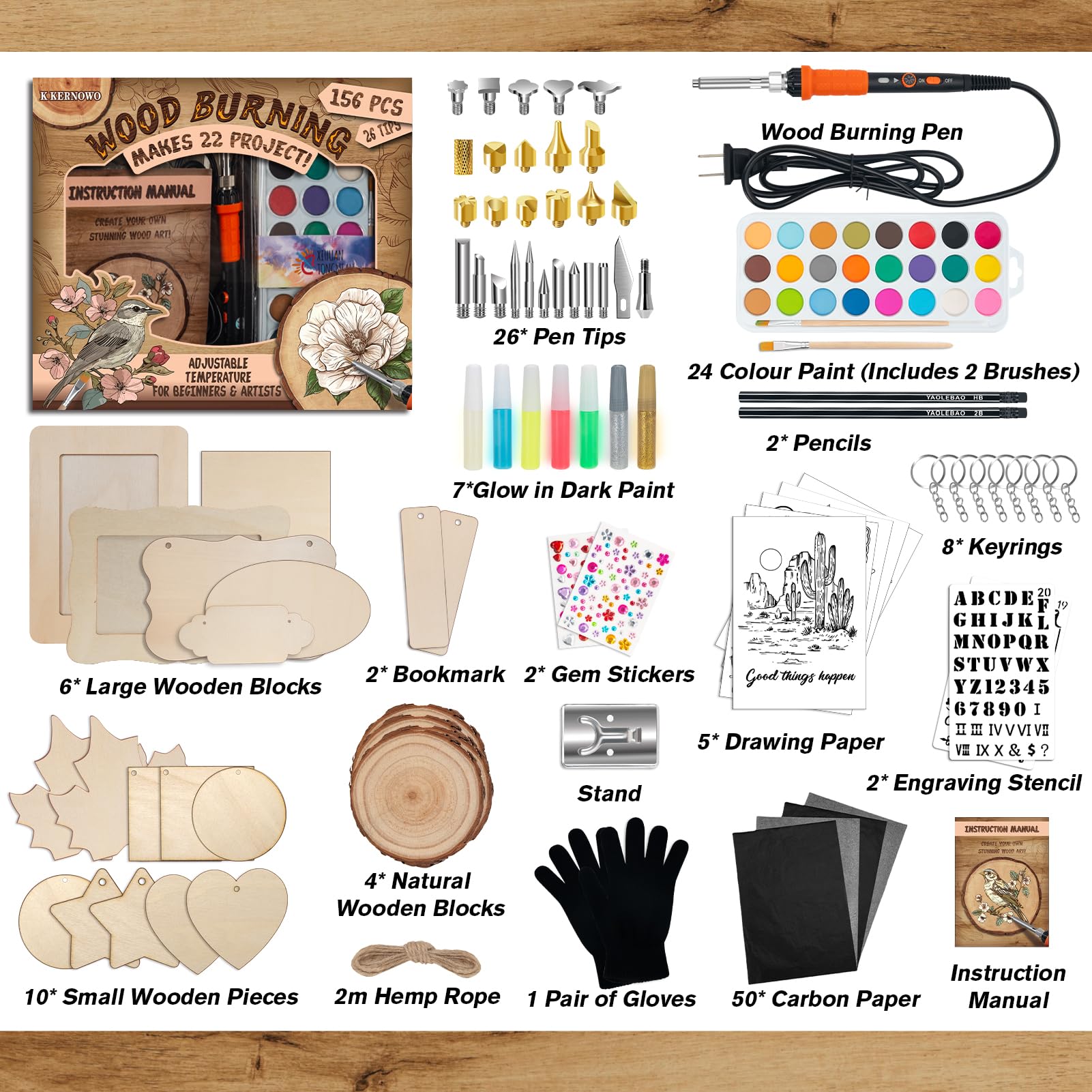 K KERNOWO Wood Burning Kit - Beginner Pyrography -8