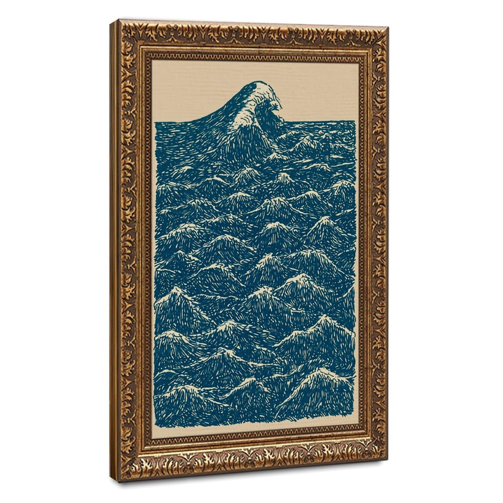 AYINUER Blue Ocean Wave Pattern Print Poster_1 Canvas Poster for Dorm Room Decor Gift