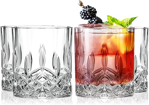 Barski Vasos de whisky con diseño de rocas dobles a la antigua, juego de 4 vasos de cristal DOF, para whisky, bourbon, para agua, bebidas, 10.5