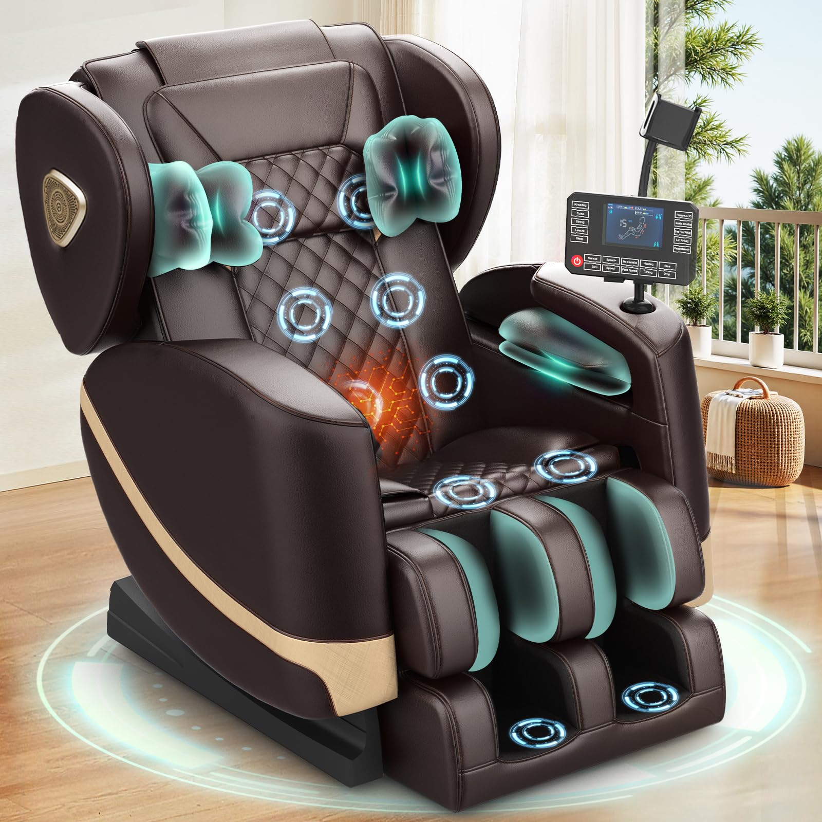 F FURNIMAT Massagesessel, Ganzkörper-Massagestuhl mit 14 Rollen, 8 Komfort-Luftkissen & Zero Gravity– Bluetooth Lautsprecher, Touchscreen, Handyhülter, Wärme für Lenden und Beine