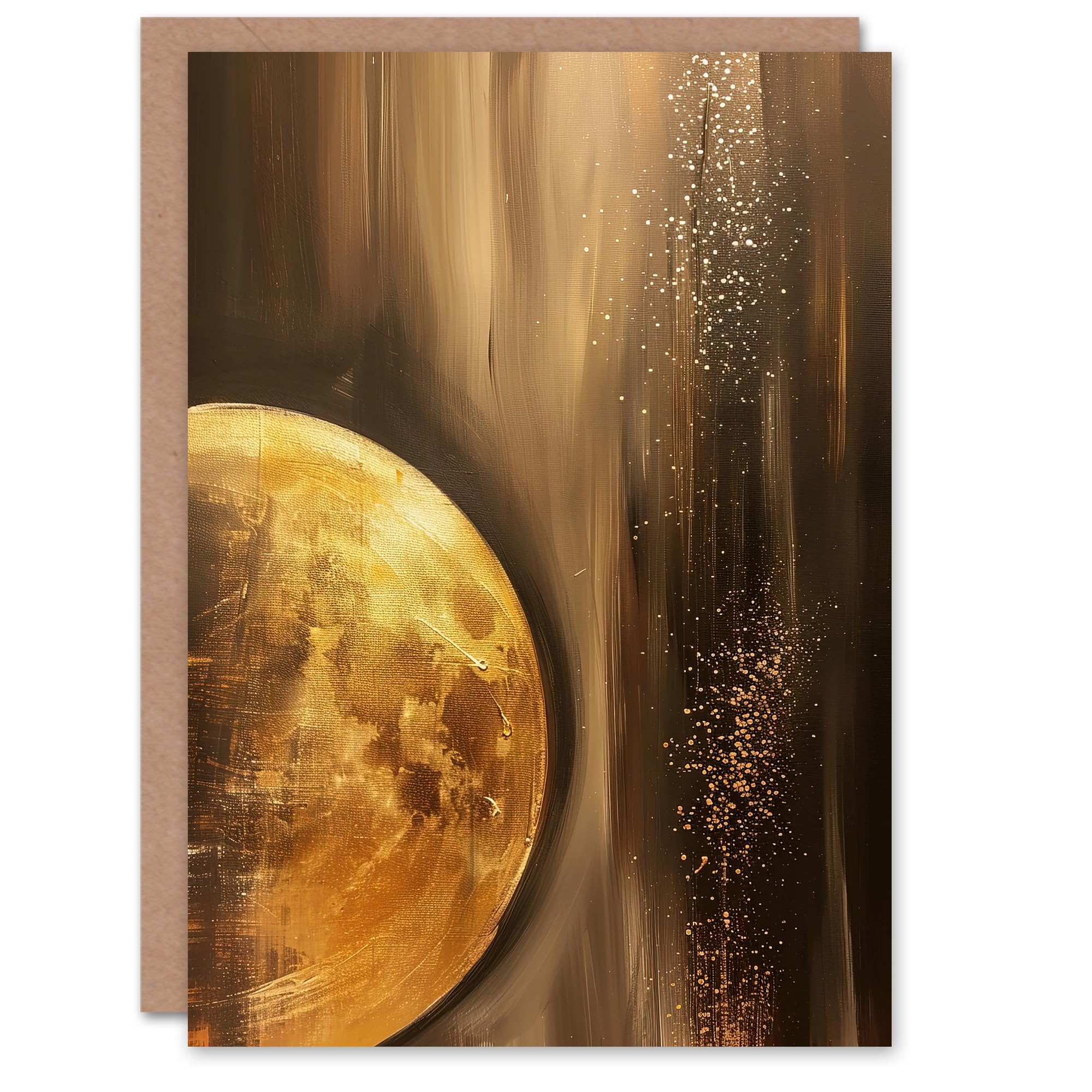 Artery8 Greeting Card Golden Full Moon Milky Way Abstract Oil Painting Blank For Him Or Her Art Birthday Card