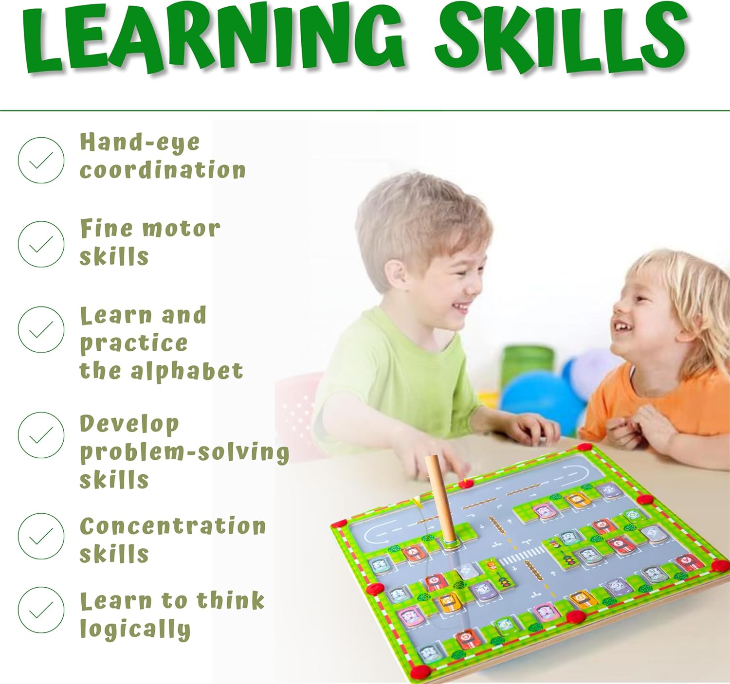 Smart Nugget | Toddlers Magnetic Maze, Wooden Puzzle, Montessori Toys for 3 4 5 Years Old Boys and Girls, Alphabet Learning, Educational Toys, Sensory Toys for Toddlers, Stem Toys, Fine Motor Skills