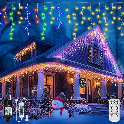 Miniatura 8 de Luces de carámbano para exteriores, 82 pies, 880 luces LED de Navidad para exteriores, impermeables, 176 gotas con control remoto, 8 modos para