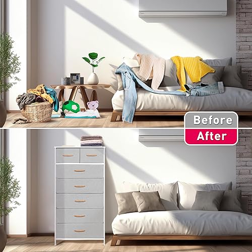 Miniatura 6 de Mifuro - Cómoda alta para dormitorio, torre organizadora de almacenamiento vertical con 7 cajones, cómoda con contenedores de tela, marco de acero,