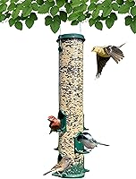 Vista 1 de Alimentador de tubo para pájaros, alimentador de tubo verde mamut de 6 puertos con tapa de metal, perchas y puertos, capacidad para 10 tazas