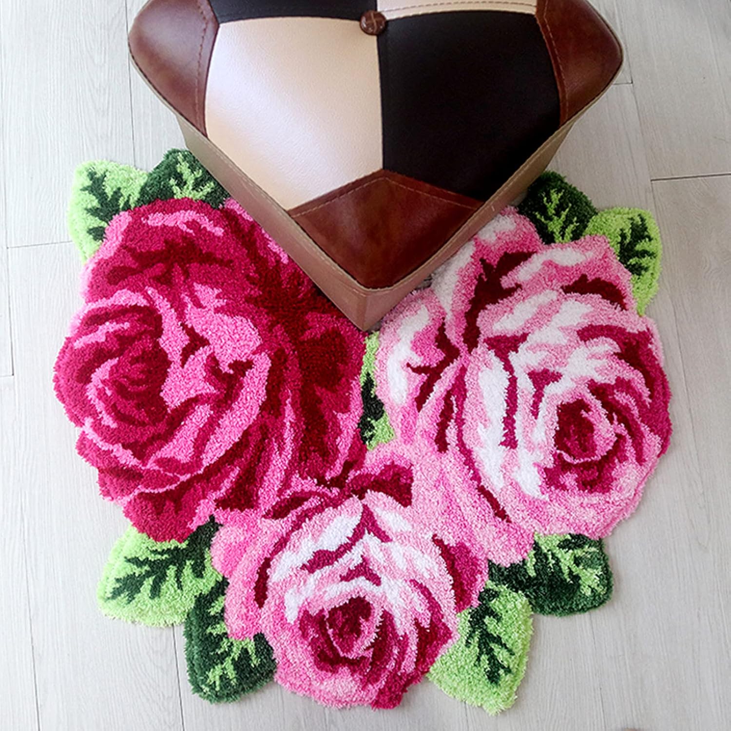 UKELER Pink Bathroom Accessories 27.5x23.6 inch Rose Flower Bath Rug Non-Slip, Machine Wash Dry, Bath Mats for Bathroom Tub Shower