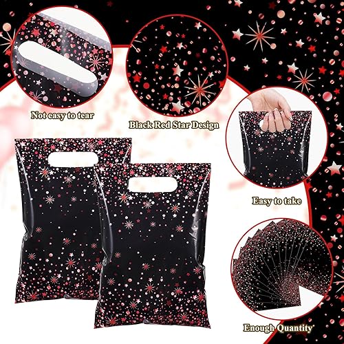 Miniatura 9 de Pasimy 50 bolsas de regalo de fiesta de color negro y oro rosa troqueladas, mercancía de plástico con asa para fiesta de cumpleaños, boda, despedida