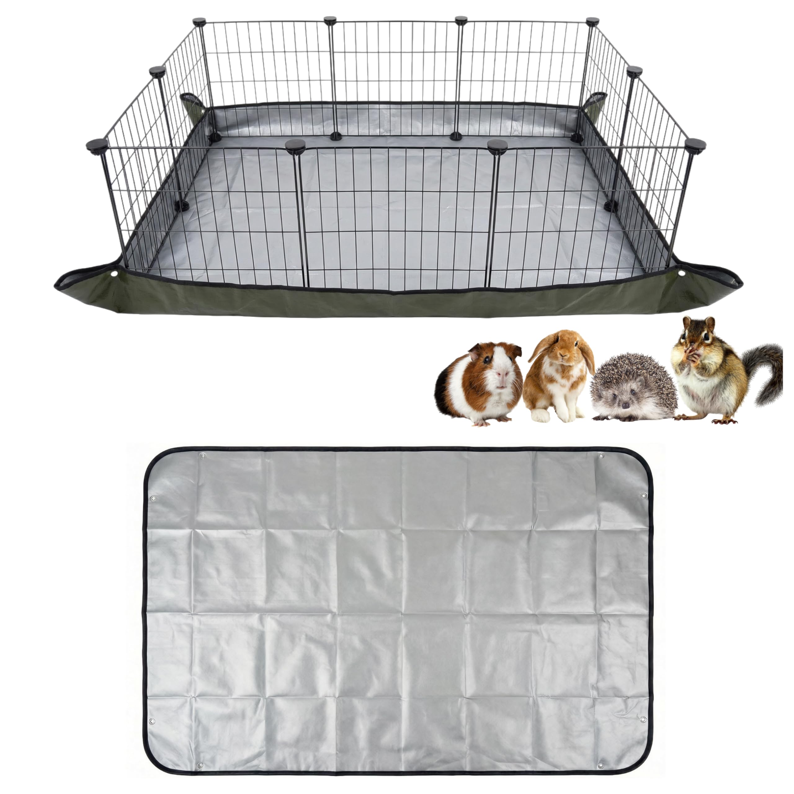 Zuisfau PVC Guinea Pig Cage Liner, Snap Edges, 150x100cm Silver/Green