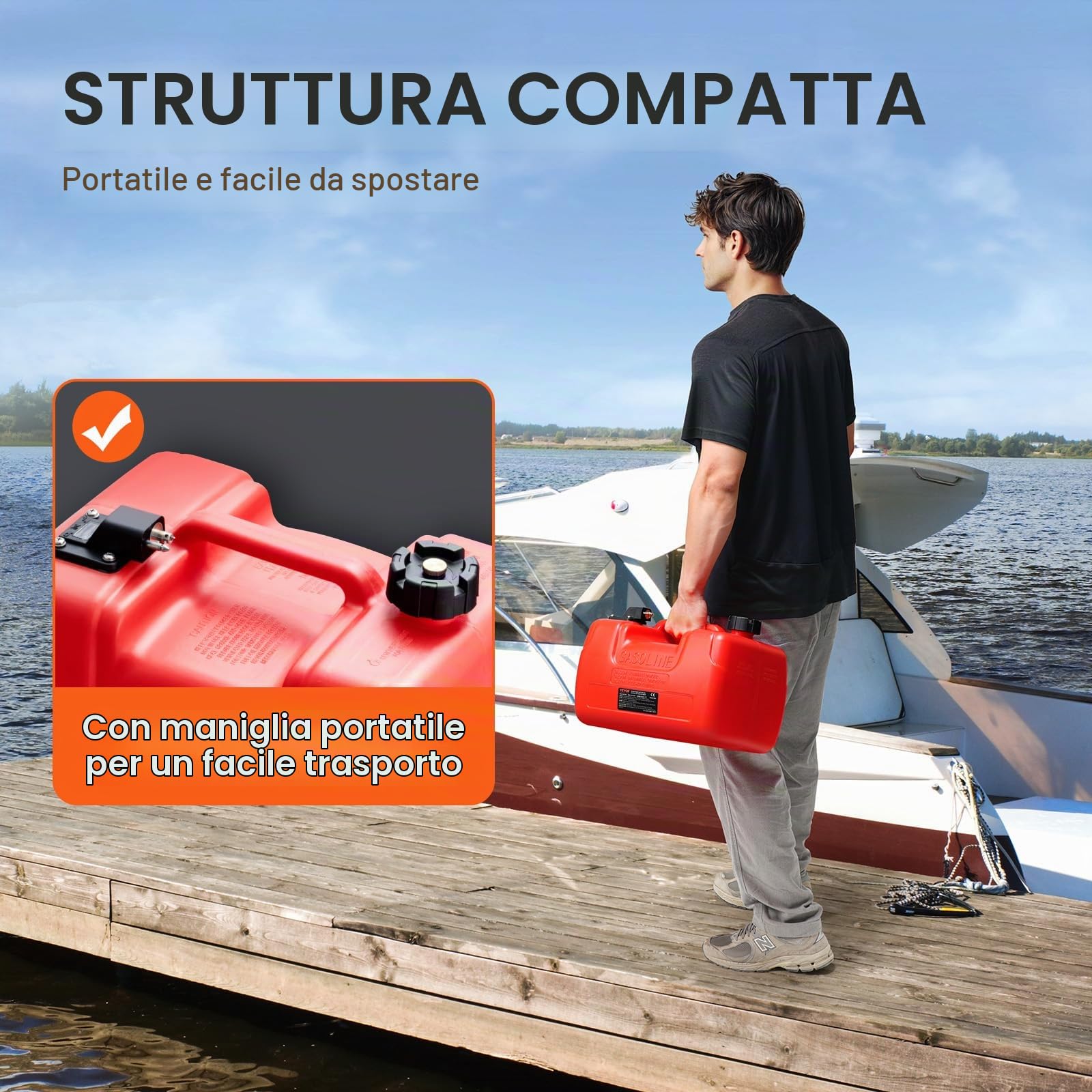 VEVOR Serbatoio Carburante Marino12 L Serbatoio Carburante per Barche Portatile per Barche con Motore Fuoribordo, Serbatoio Carburante per Barche Marine Fuoribordo Plastica con Tubo Flessibile, Rosso
