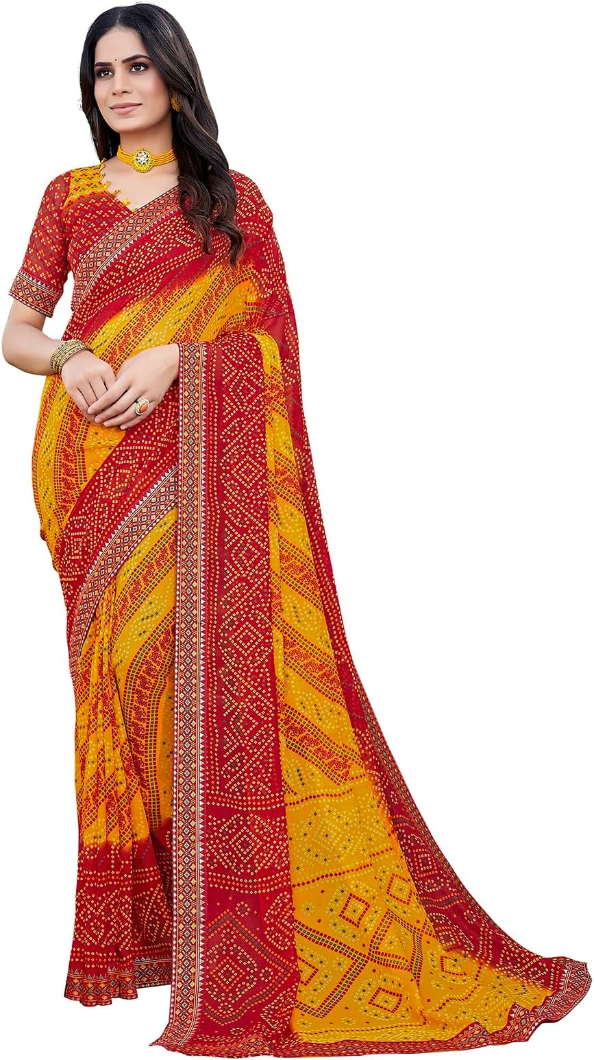 YashikaWomen's Georgette Saree Printed Saree With Unstitched Blouse Material - Suitable For All Indian Occasions and Festivals