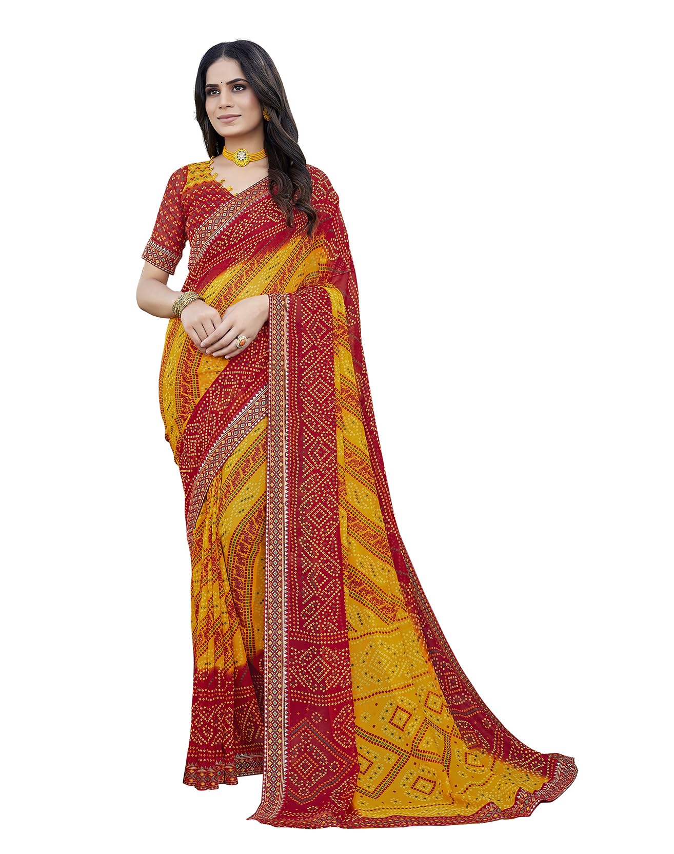 YashikaWomen's Georgette Saree Printed Saree With Unstitched Blouse Material - Suitable For All Indian Occasions and Festivals