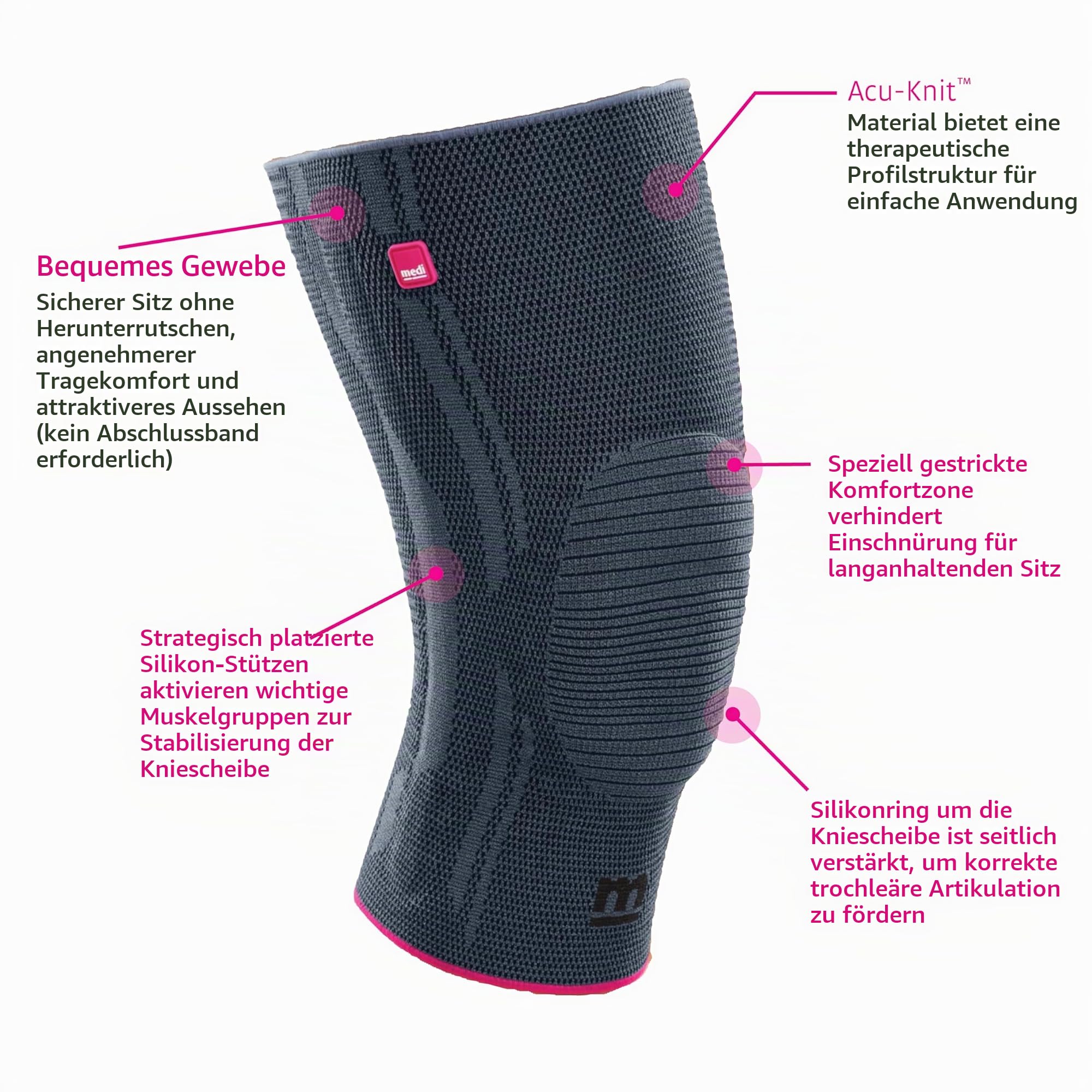 medi Genumedi - Kniebandage unisex - silber - Größe VIII - Bandage zur Weichteilkompression - Beidseitig tragbar