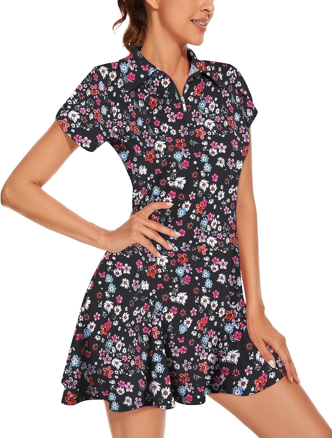 LURANEE Athletic Dress for Women Petal Short Sleeve Tennis Dresses with Shorts and Pockets Flowy Golf Outfits - Image 2