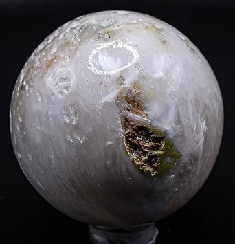 49mm 135g Scolecite Sphere Polished Natural White Zeolite Gemstone Crystal Mineral Decor Ball - India + Stand