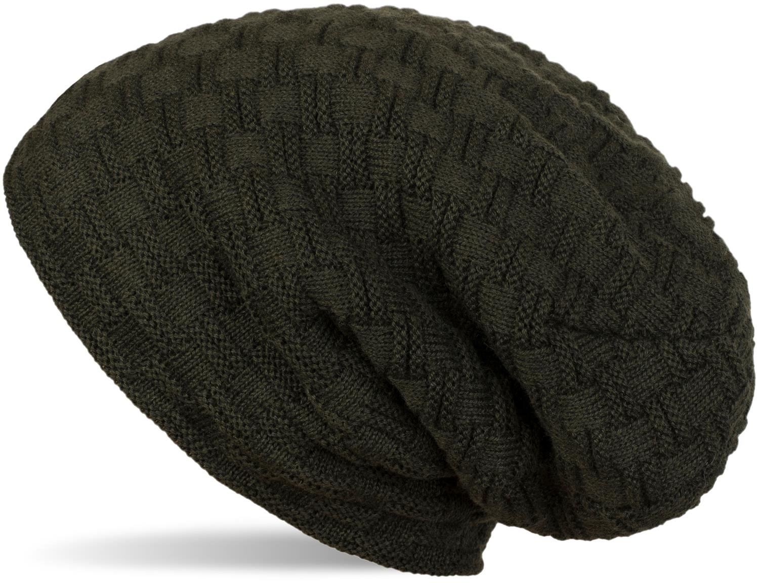 styleBREAKER Warming Braided Pattern fine Knit Slouch Beanie with an Ultra Soft Fleece Lining, Unisex 04024058, Colour:Dark fir Green