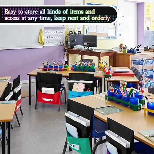 Miniatura 4 de Maitys 24 bolsillos de almacenamiento para sillas de 16 x 19 pulgadas, organizador grande para asientos de aula, almacenamiento de asientos de 8