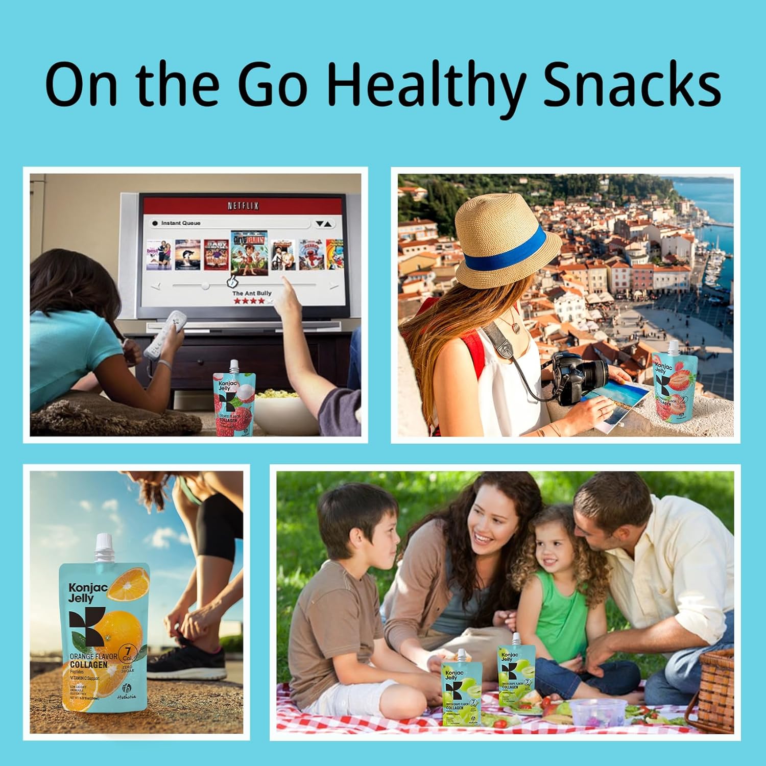 Hethstia Orange Konjac Jelly with Collagen Peptides, 10 Pouches Fruit Jelly Snacks, Low-Calorie Drinkable Jelly with Vitamin C, Sugar-Free, Keto, Gluten-Free, On-the-Go Light Snacks