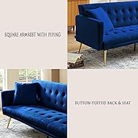 Vista 24 de Sofá cama moderno de terciopelo de 72 pulgadas, sofá cama plegable convertible con 3 respaldos ajustables, sofá biplaza reclinable copetudo