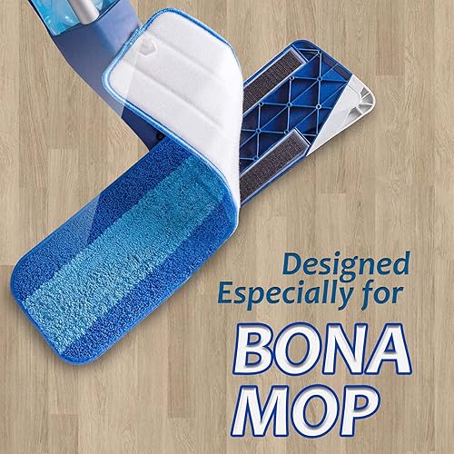 Miniatura 6 de Paquete de 3 almohadillas de microfibra para trapeador Bona, almohadillas de limpieza de microfibra reutilizables para suelos de madera dura de 18