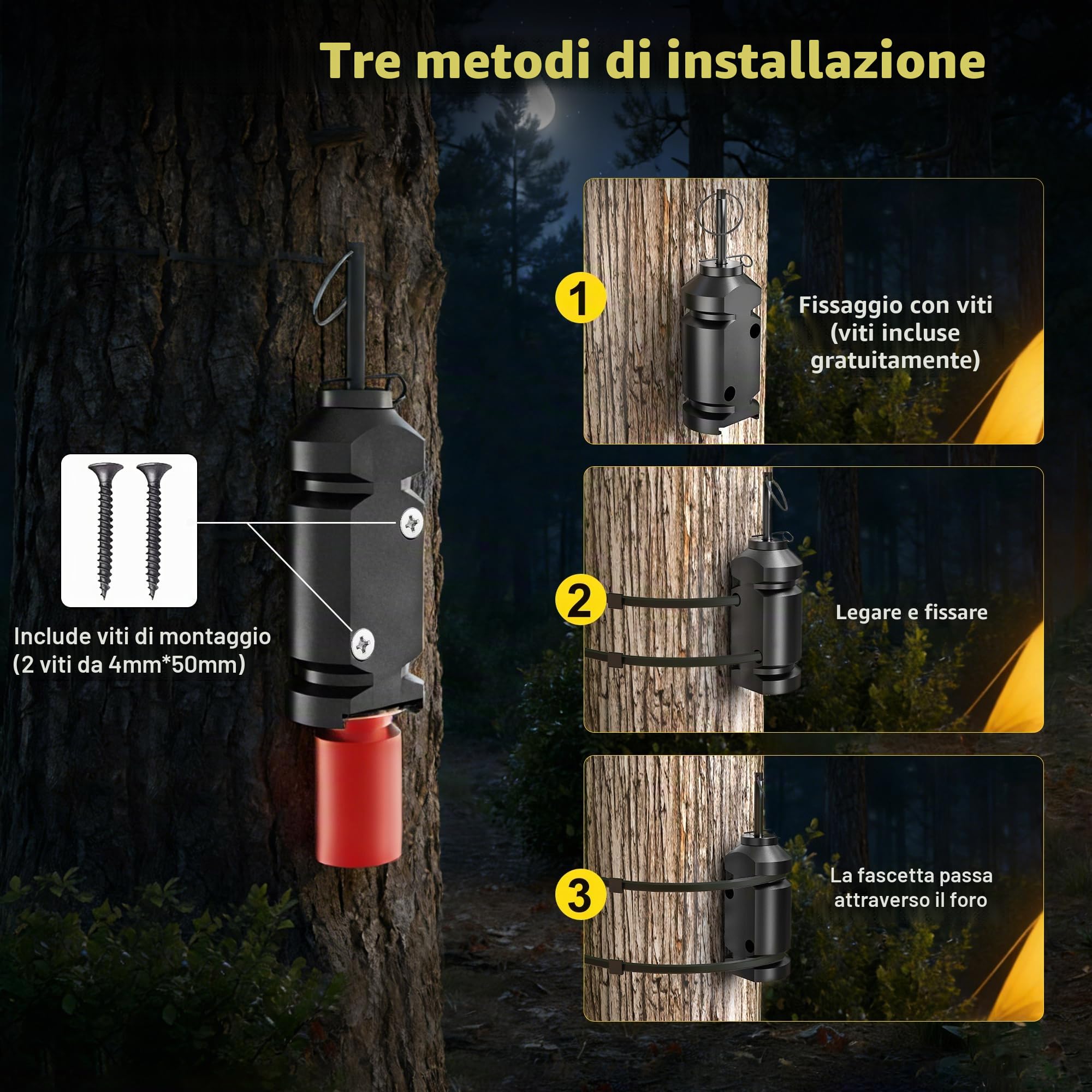 Confezione da 4 allarmi perimetrali da 12 gauge, dispositivo di allarme per campeggio, con 8 viti e catena di estensione, sistema di allarme rapido per campeggio e sicurezza esterna/deterrente per