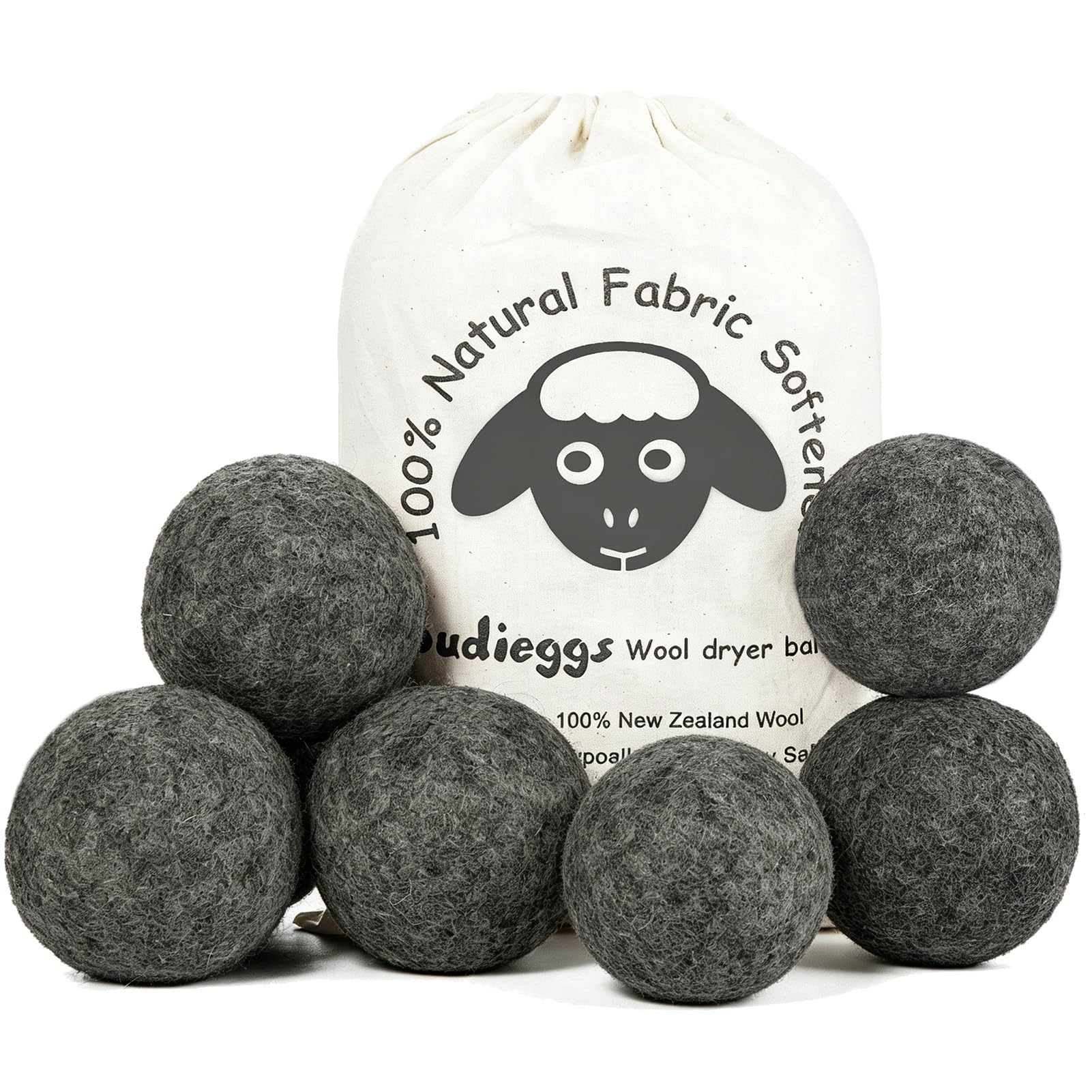 Budieggs Wool Dryer Balls XL 6-Pack, 100% New Zealand Wool Handmade