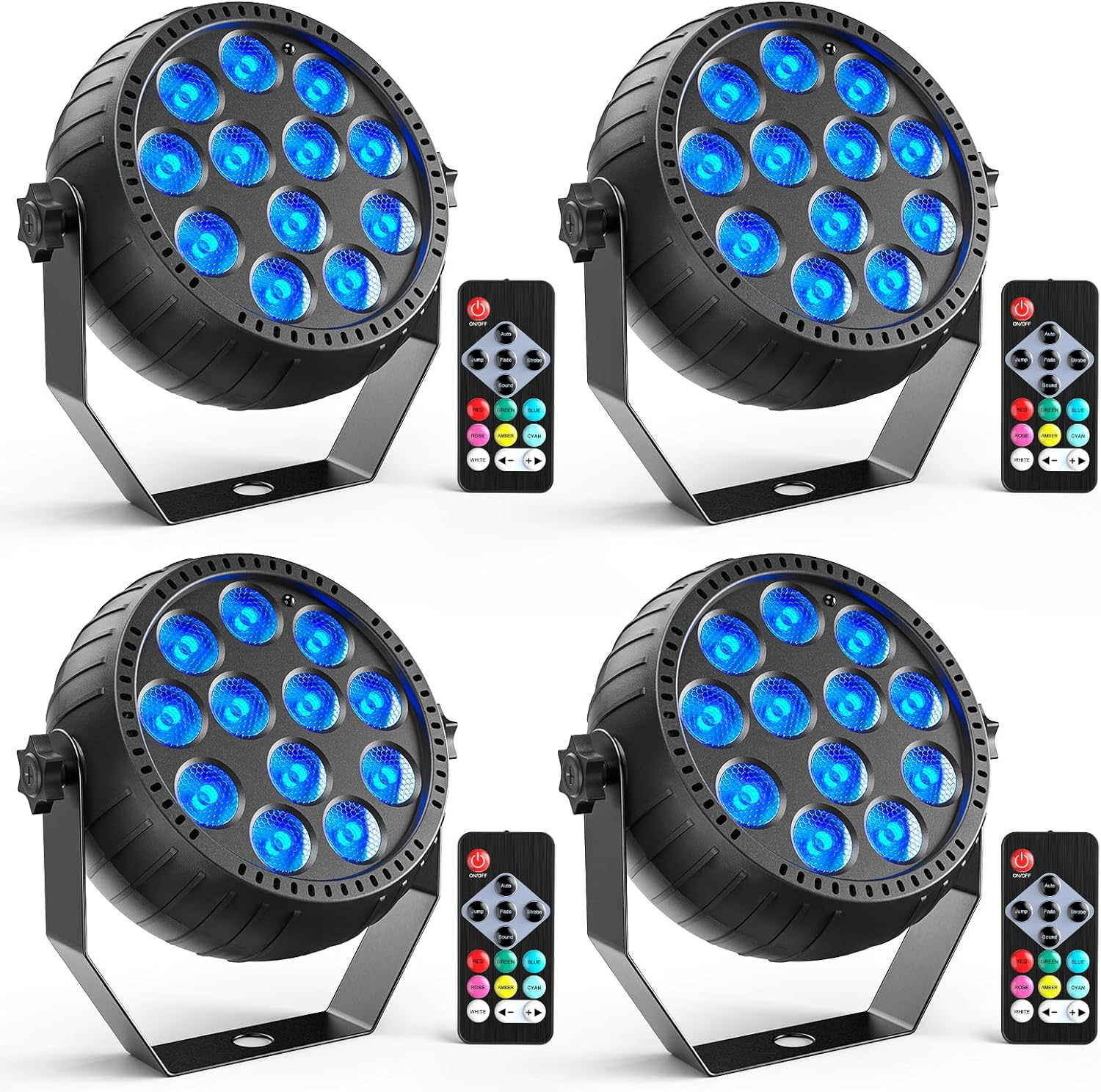 Rechargeable Mini Par Lights, Wireless 12 RGB Battery Powered Stage Lights, Sound Activated Remote Control Par Can Uplights for Indoor Outdoor Events Wedding Party Church Club Stage Lighting (4 Pack)