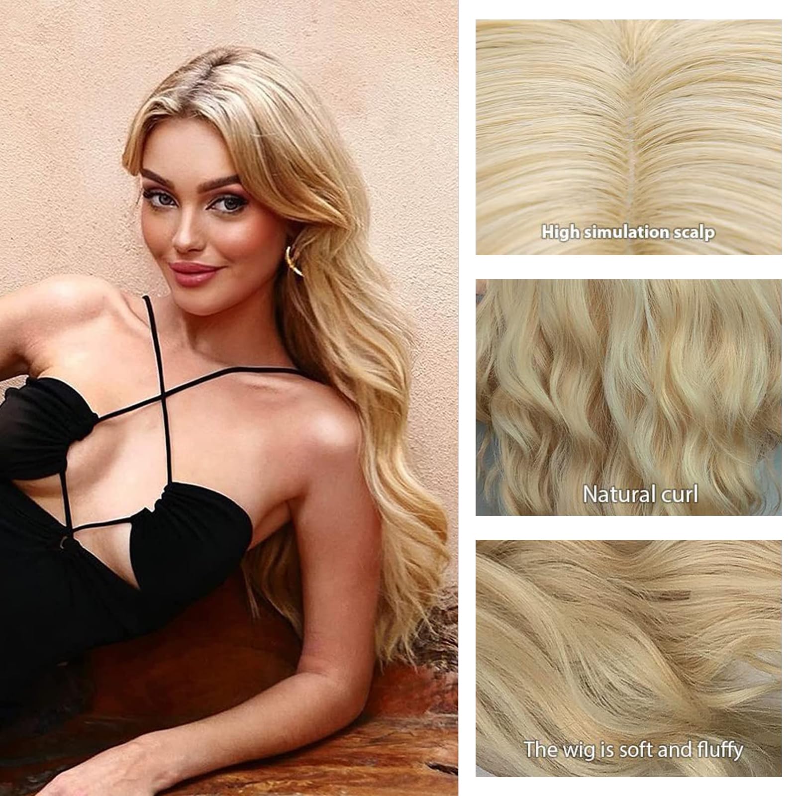 AOWVUTS Long Wave Wigs for Women Natuaral Synthetic Hair Heat Resistant Wig Ladies Fancy Dress Wig Charming Long Curly Hair Wigs Middle Part with No Bangs for Daily Party Cosplay Use - Image 4