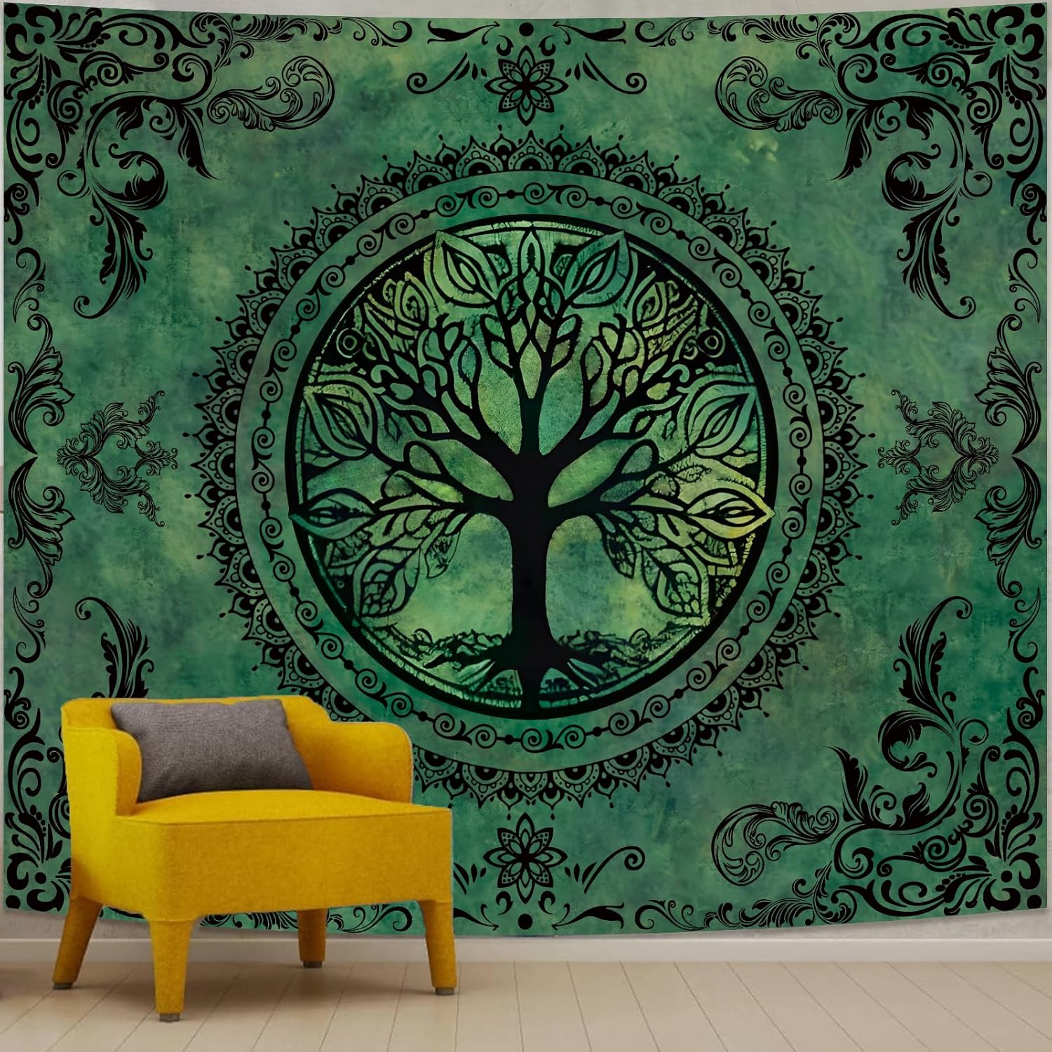 Apdidl Extra Large Green Nature Tapestry for Bedroom Aesthetic, Hippie Ceiling Tree of Life Decor Tapestries Wall Hanging, Boho Bohemian Mandala y2k Art Backdrop for Dorm Living Room (98"X118")