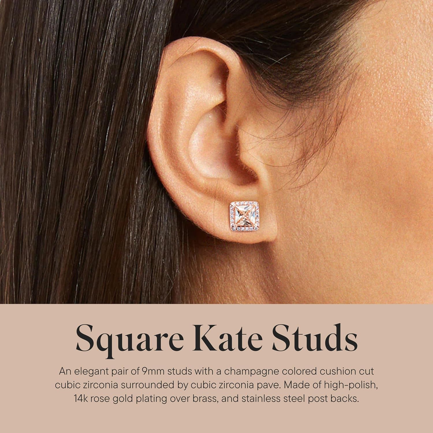 Rocksbox Kate Studs - Cubic Zirconia Pave - High Polish Plating - Premium Quality Jewelry - 9mm