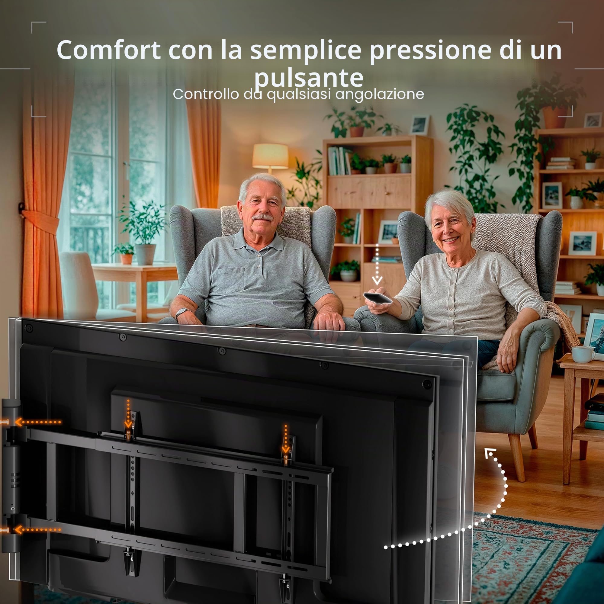 EasyLife Supporto da Parete per TV Elettrico e Orientabile Fino a 170°, Supporto VESA Fino a 600×400 per TV LCD/OLED/Curvi, Monitor, Display e Smartboard da 32 a 75 Pollici e Fino a 50kg Max - Nero