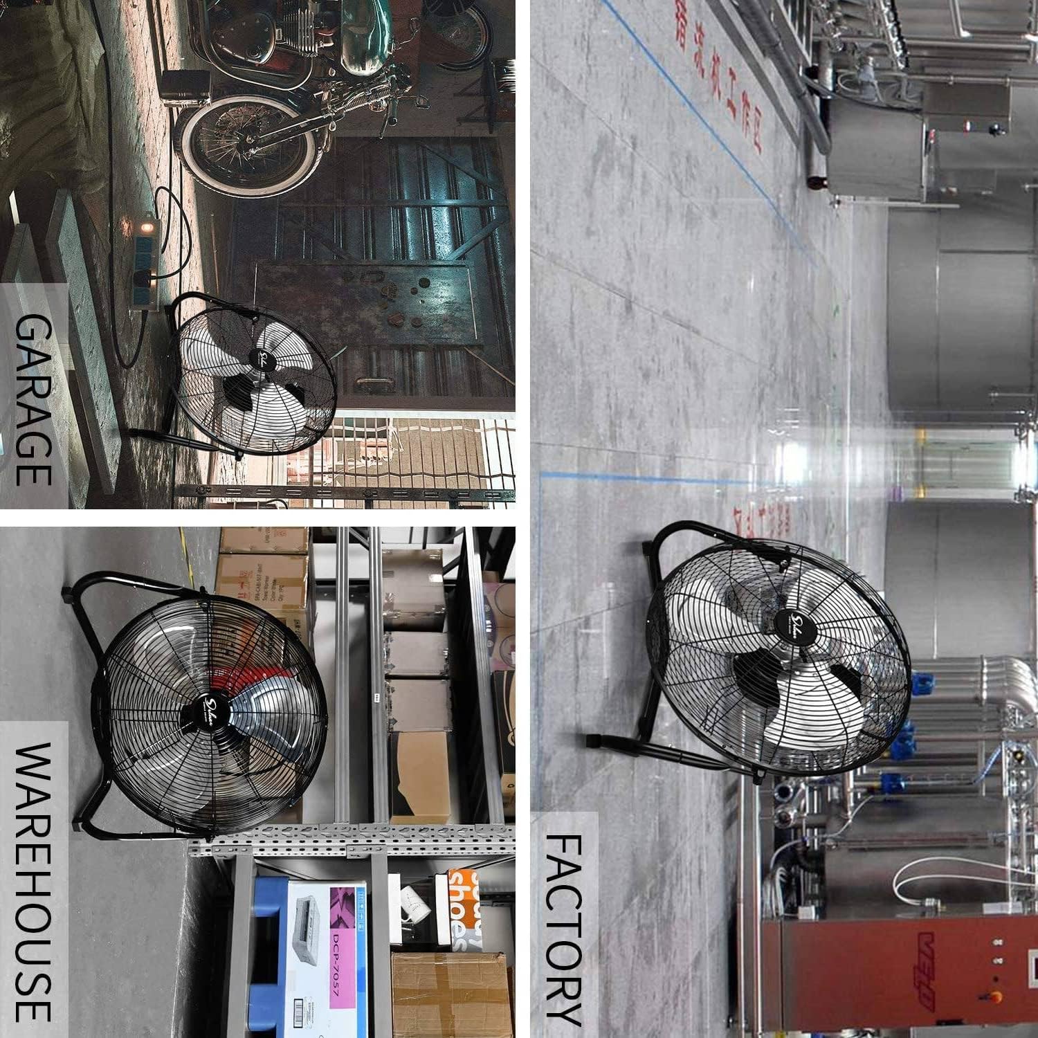 12 Inch Metal Industrial Floor Fans Oscillating Quiet Black