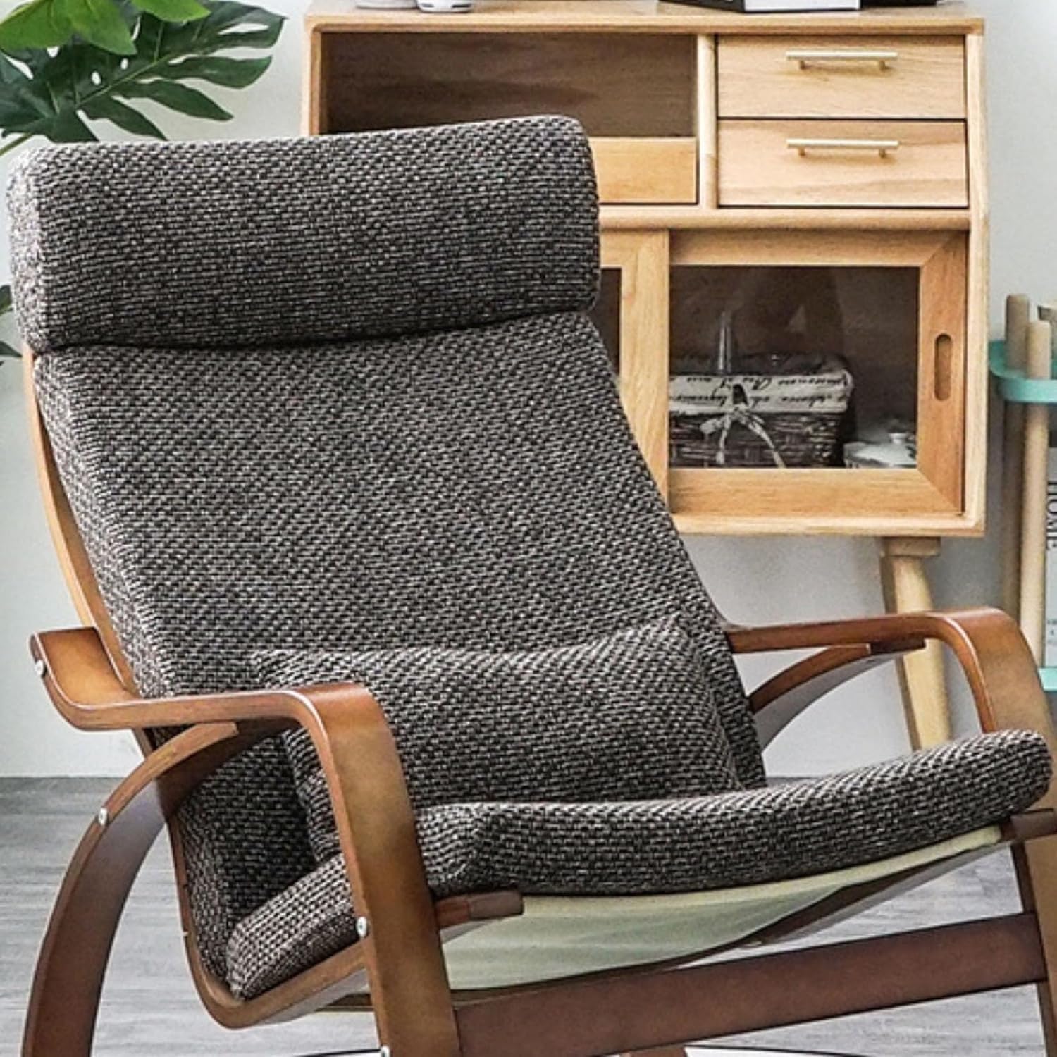 Chair Cushion Replacement For Curved Frame Armchair & Rocking Chair-poang Chair Cushion - Memory Foam Seat Cushions With Removable Linen Cover Non-Slip Design(Burlap Brown)