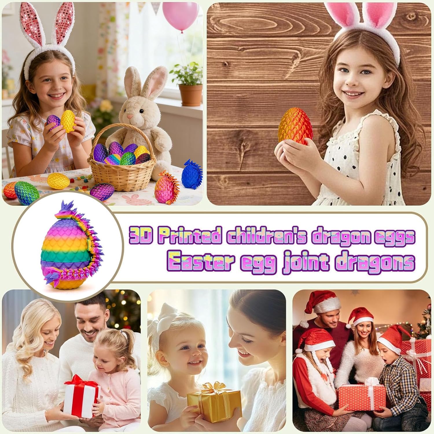 5PCS 3D Printed Dragon Eggs with Dragon Inside Easter Eggs 3D Printed Dragon Easter Toys Mystery 3D Dragon Egg 3D Printed Animals Toy Dragon Fidget Toy Home Office Decoration (Multicolor8-5pcs)